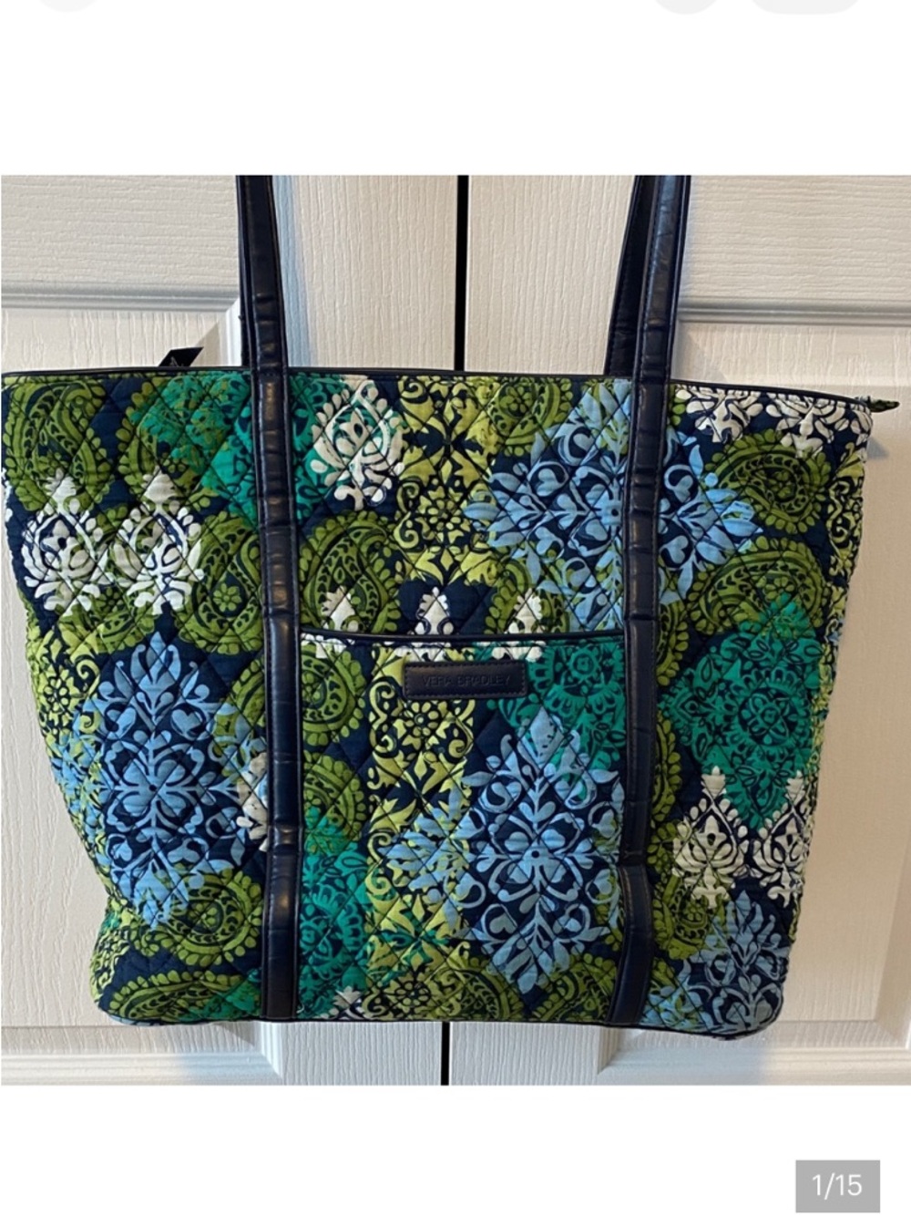 Vera Bradley Blue Green Quilted Tote Bag Large Paisley Travel Carryall